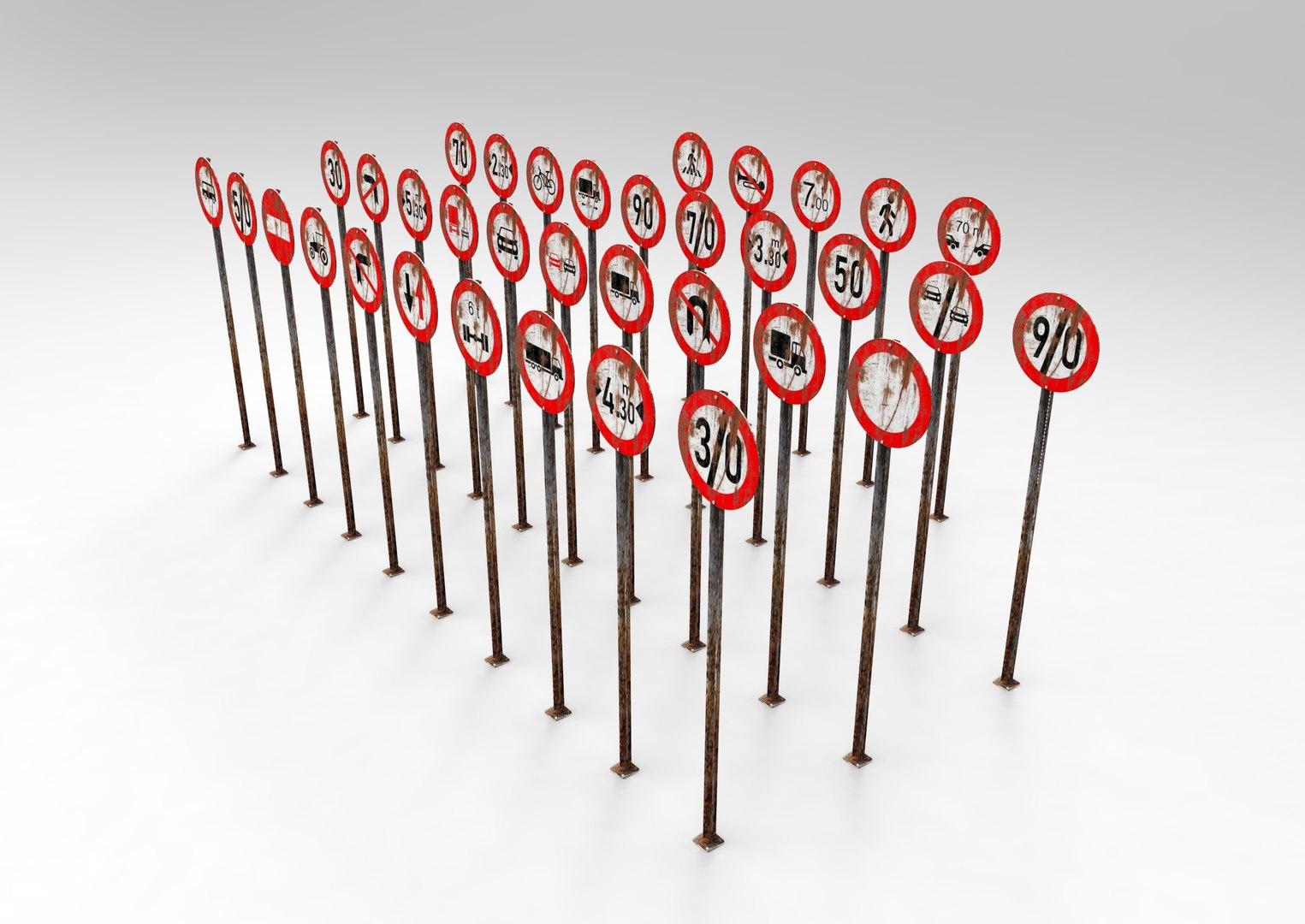 Traffic Signs Red Rust 35 Pieces 3D model - TurboSquid 1734073