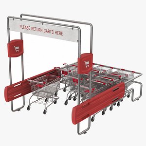 3D model Shopping Cart Corral 1 with Carts