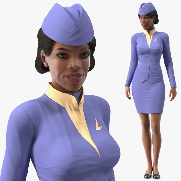 3D light skin black stewardess