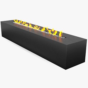 Gas Fire Pit Rectangular Marble Black