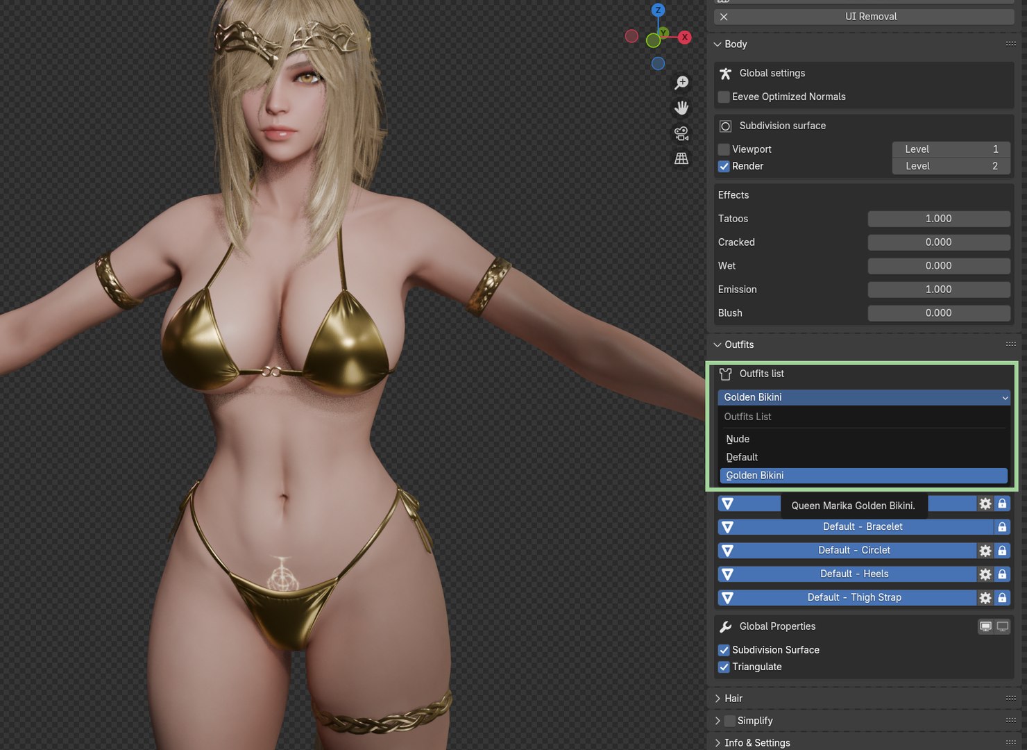 3D model Queen Marika The Eternal - Game Ready https://p.turbosquid.com/ts-thumb/aA/lKx7qy/c2/goldenbikini_outfit/png/1747564769/1920x1080/fit_q87/6ba4024ae482a2536e86ac88901eed340a58fa60/goldenbikini_outfit.jpg