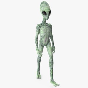 3D green alien walking pose model