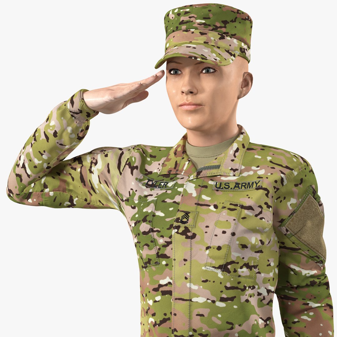 Female Soldier Camo Saluting Pose 3D model preview