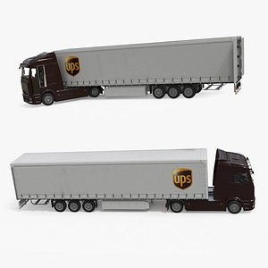 3D Electric Truck with UPS Trailer Rigged for Maya