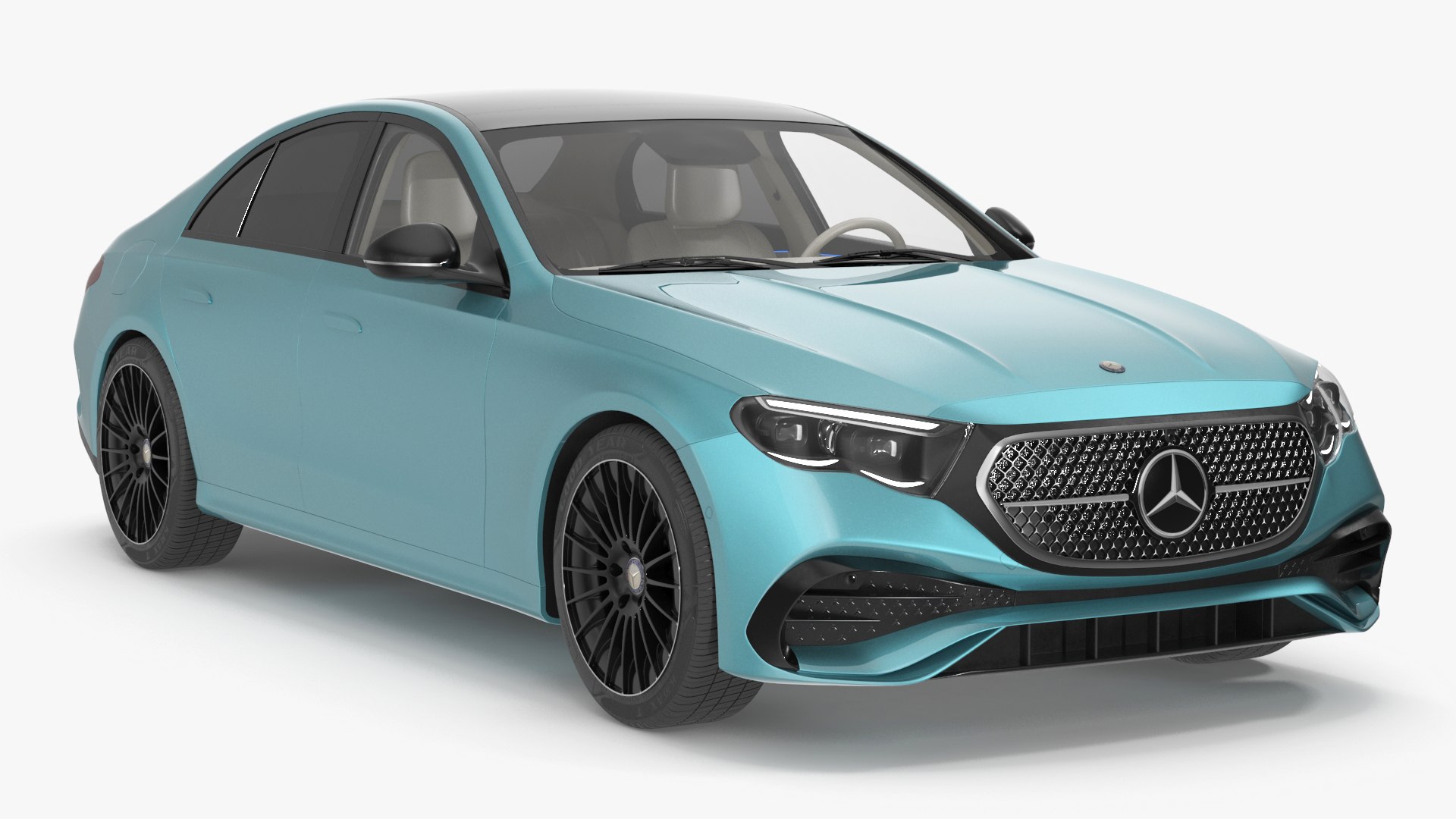 Blue New Mercedes E-Class 2023 Simple Interior 3D model preview