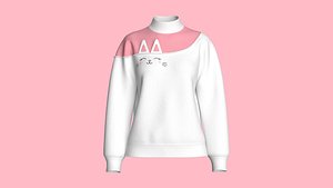 3D Girls Cat Print High Neck Sweatshirt model