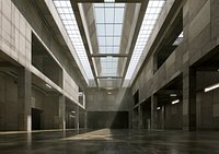 Brutalist Glass Roof Atrium - Architectural Background- V3U6