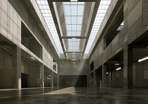Brutalist Glass Roof Atrium - Architectural Background- V3U6