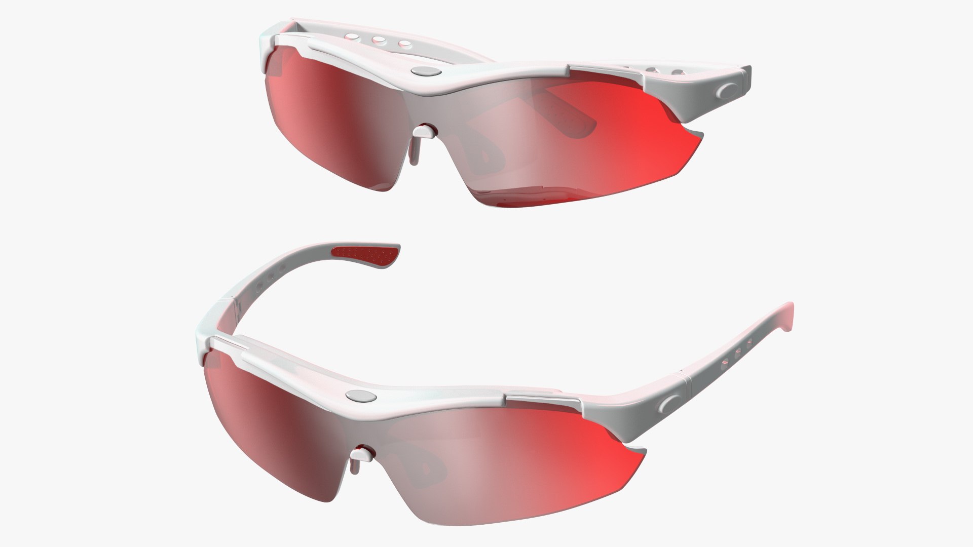White Sport Sunglasses with Red Lenses Set 3D model preview
