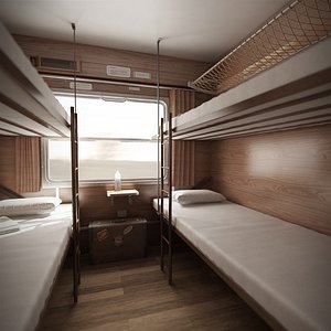 Old Sleeper Train Interior 01 3D model