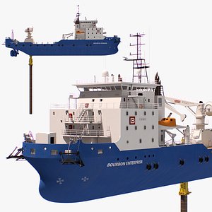 Construction Vessel and Offshore Underwater Pile Driver 3D model