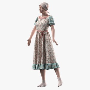 3D female cottagecore style outfit with texture and smart material model