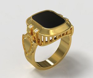 Men Signet Ring with shield stone onyx