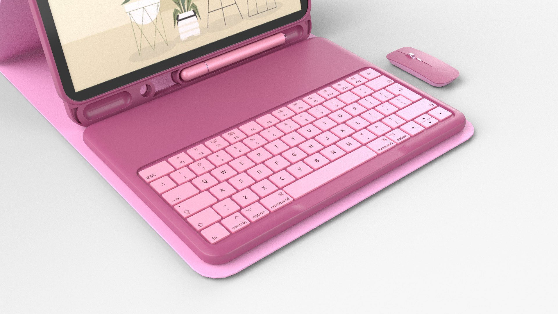 3D Modern Pc Tablet Set Pen Mouse Pink Plastic Version Model ...