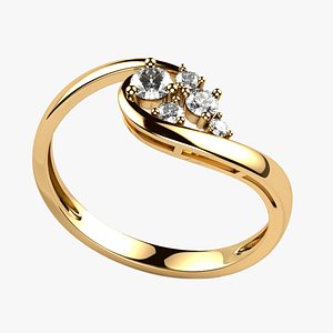 Five Diamonds Nest Beautiful Gold Ring 3D model