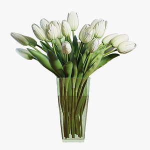 3D Flower Set 17 - White Tulips Bouquet model