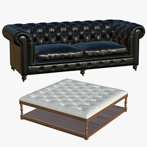 3D Chesterfield Black Sofa With Coffee Table