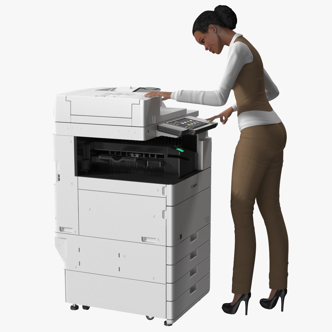 Canon Multifunction Copier with Business Style Woman Rigged 3D model preview