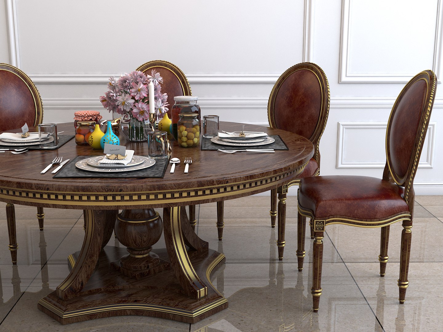 Classic European Style Dining Table And Chairs 5 3D - TurboSquid 2198473