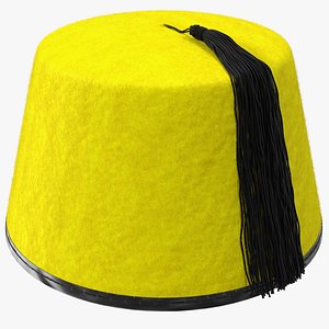 Traditional Arabic Yellow Fez Hat With Black Tassel Fur
