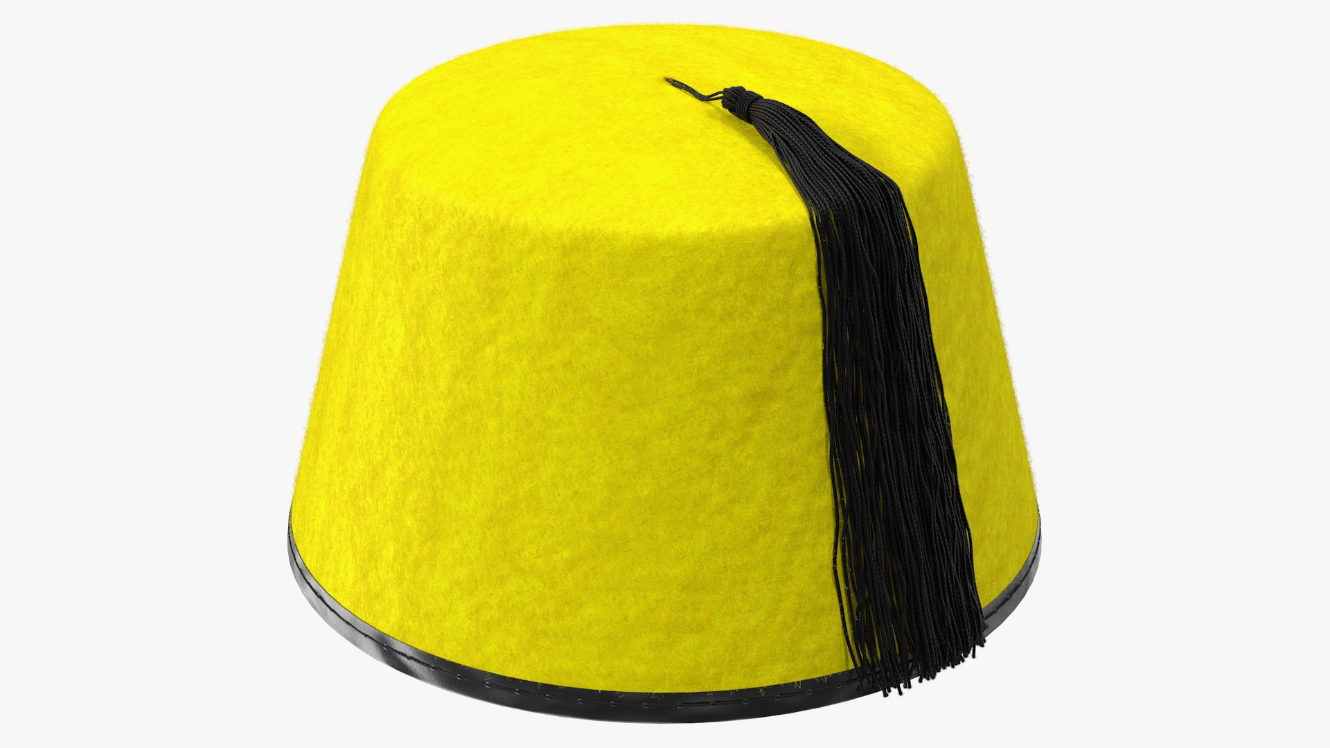 Traditional Arabic Yellow Fez Hat With Black Tassel Fur 3D model preview
