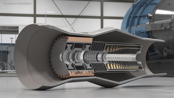 modelo 3d Turbina de motor a reacción con rotor interior en corte ...