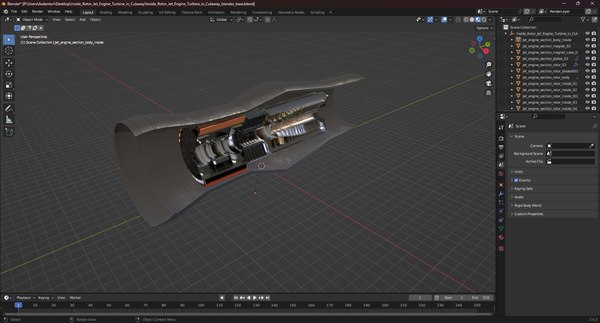 modelo 3d Turbina de motor a reacción con rotor interior en corte ...