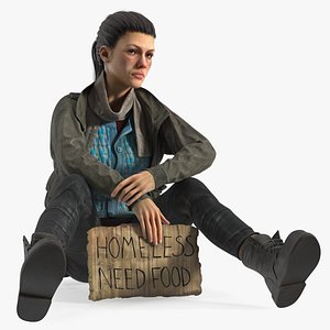 3D Homeless Woman Rigged model