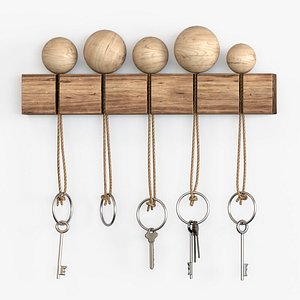 3D wall mounted keyholder with wooden key rack model