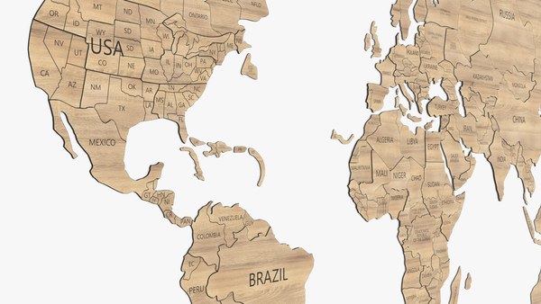 modelo 3d Mapa mundial de pared de madera - TurboSquid 2202811