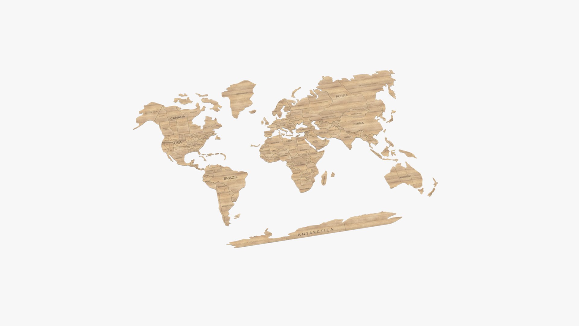 Wooden Wall World Map 3D model preview