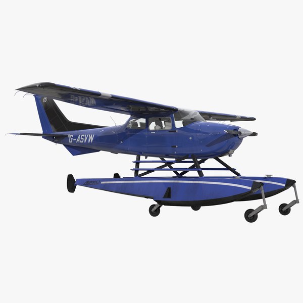 3d model cessna 172 blue seaplane