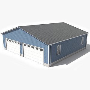 Blue House Garage 2 PBR Low Poly 3D model