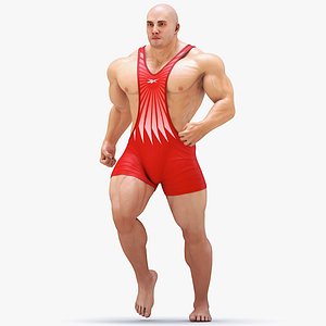 Muscular Male Running Pose in Reebok Red Singlet