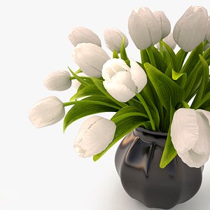 3d tulips bouquet white model