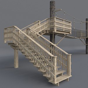 3D suspension wooden bridge architectural model