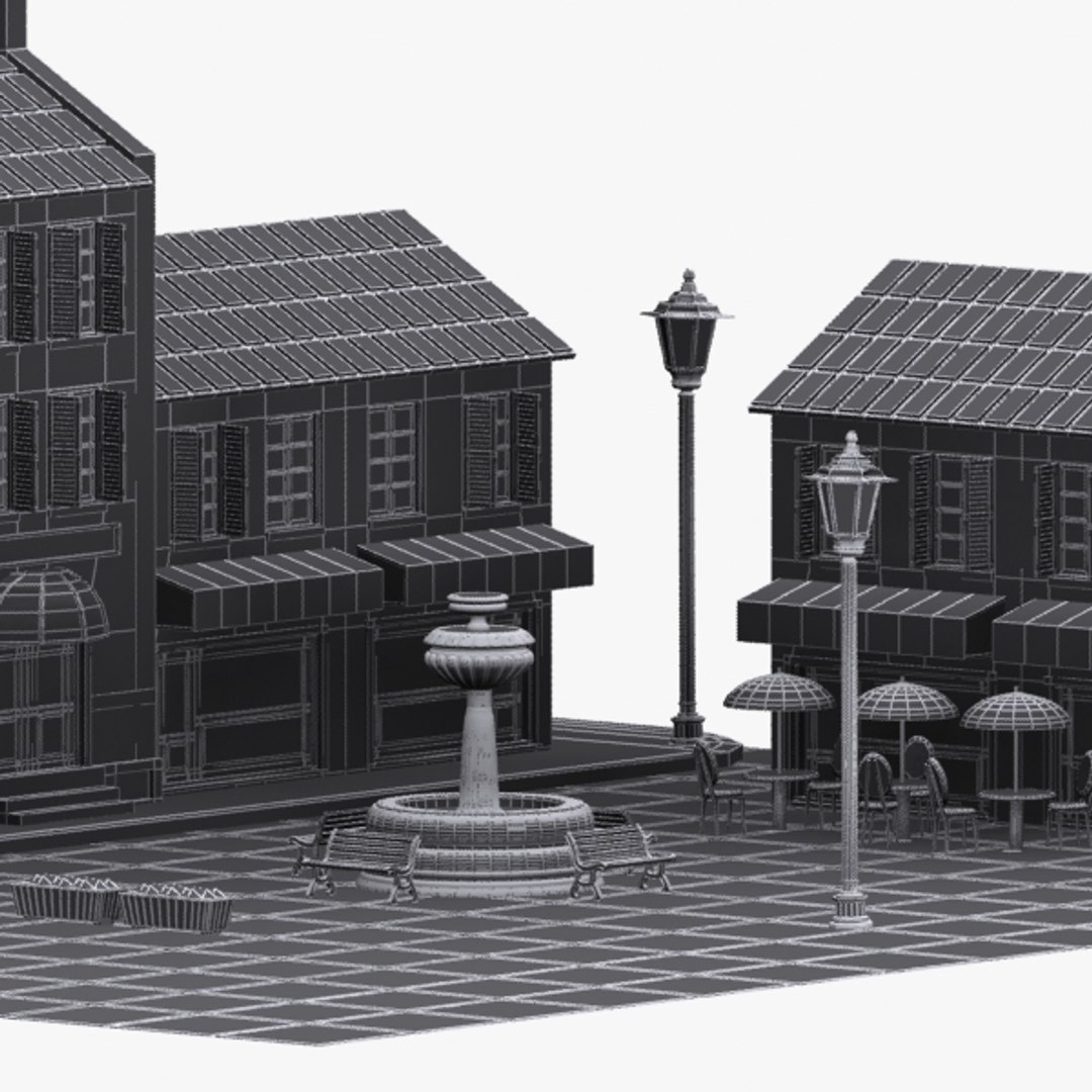 3d model cartoon town square