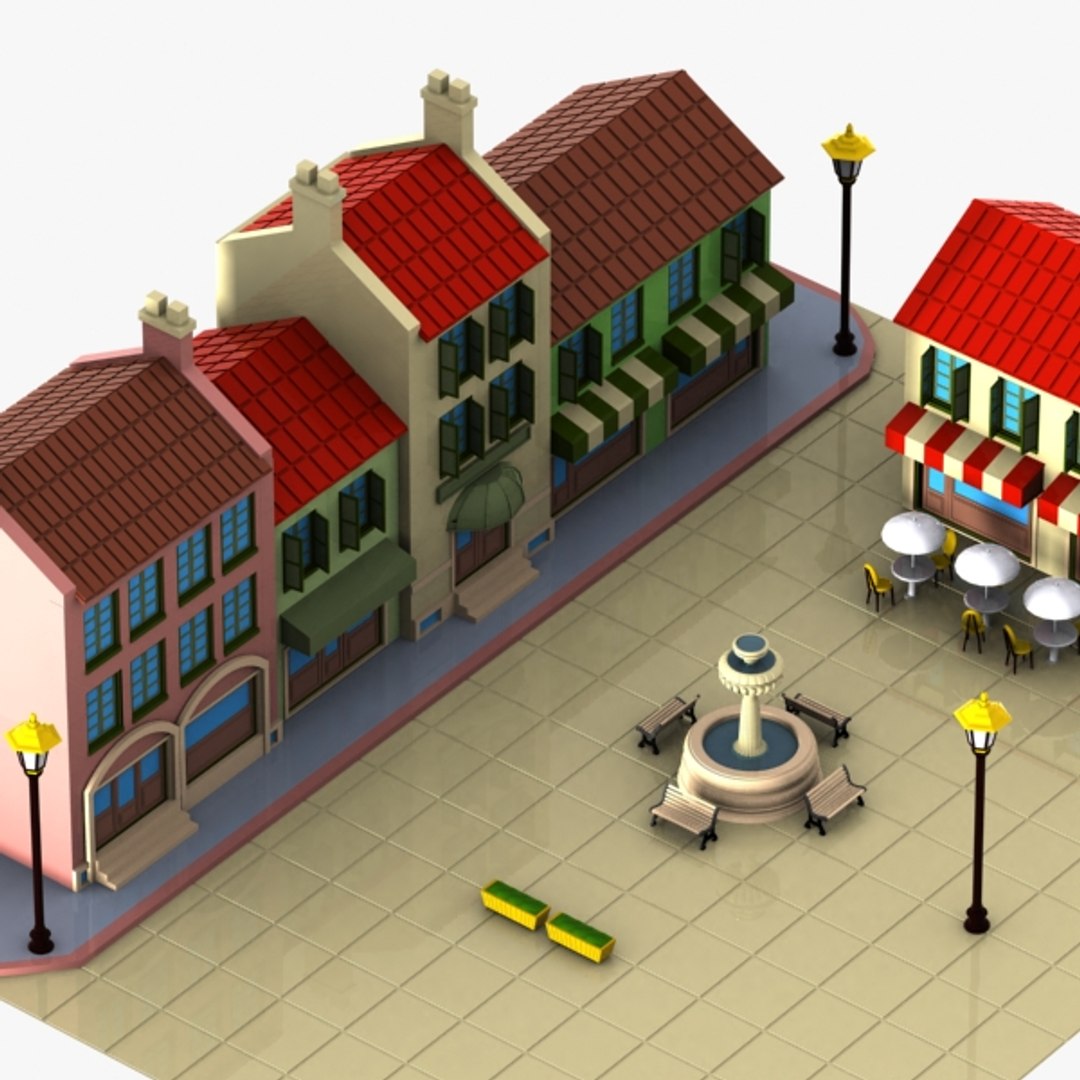 3d model cartoon town square