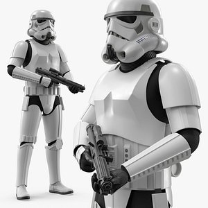 3D Star Wars Imperial Stormtrooper Holding Blaster Standing Pose