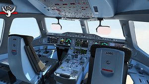 Airbus A350 airplane cockpit high detallization VR