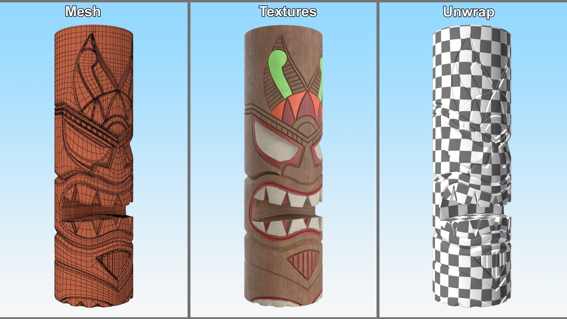 Tiki Totems Collection 3D https://p.turbosquid.com/ts-thumb/aH/3fV1XJ/P0/tiki_totems_collection_010/jpg/1752692724/1920x1080/fit_q87/61c10eb1f4c22fde676d859ddd789ac68a7784d0/tiki_totems_collection_010.jpg