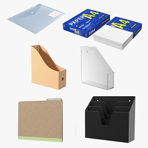 Paper File Holders with Paper Pack Collection 3D model