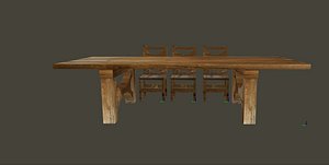 3D model wood table chairs