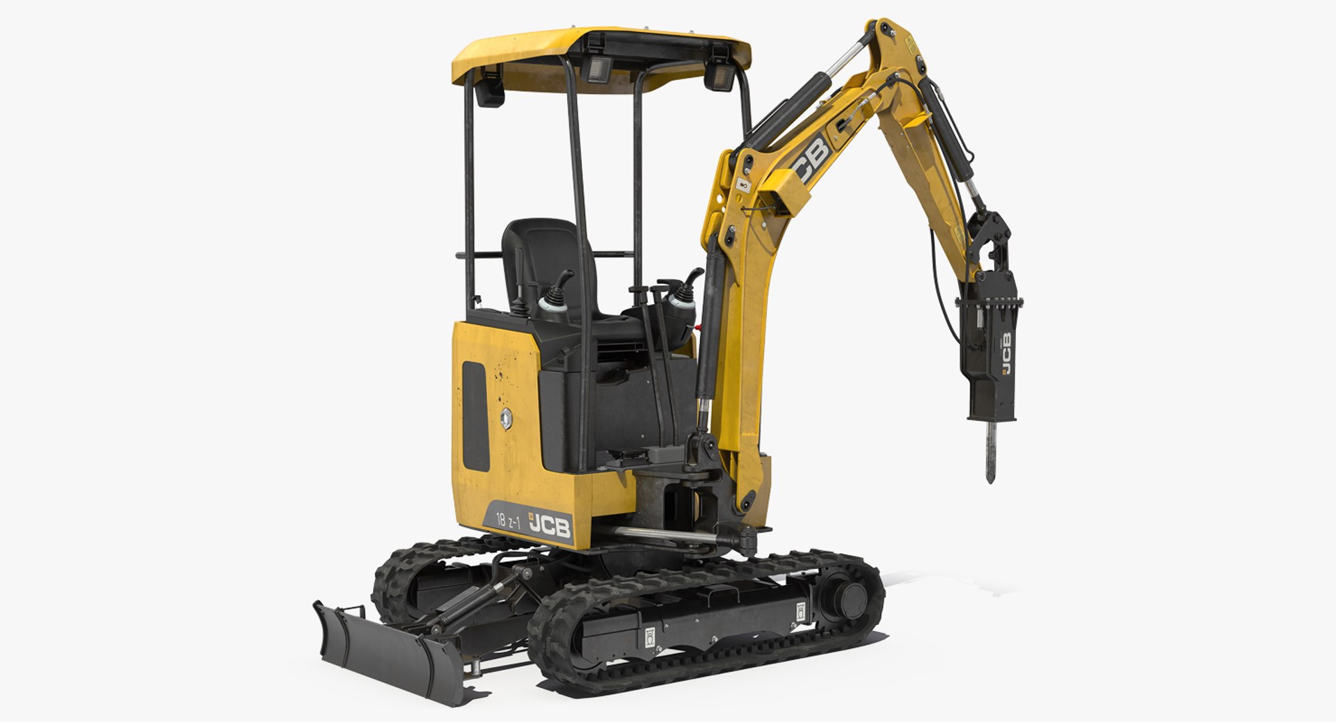 Tracked Mini Excavator JCB 18Z1 with Breaker Dirty Rigged 3D Model 3D model preview