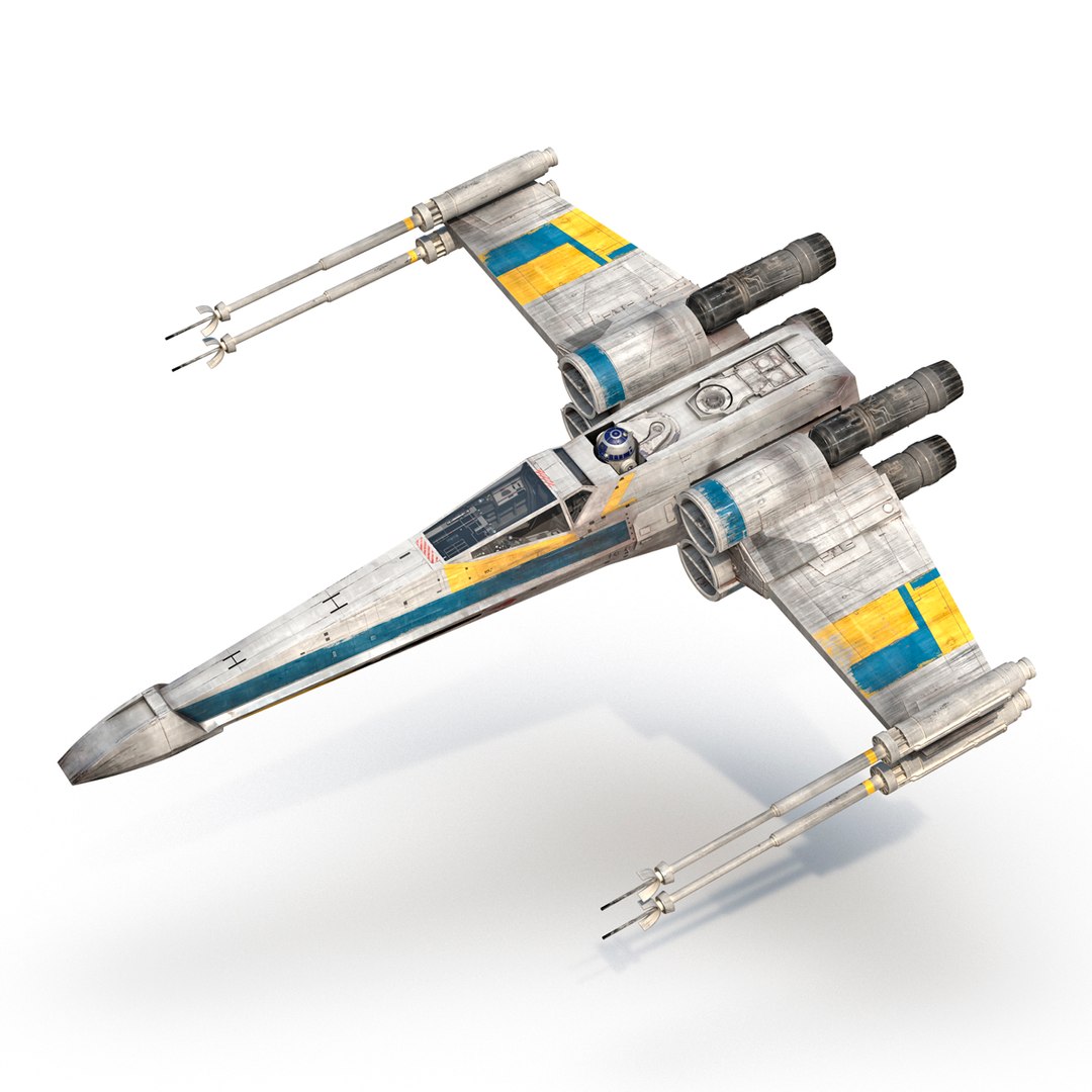 Star Wars X-Wing Starfighter and R2D2 Rigged Blue 3D model preview