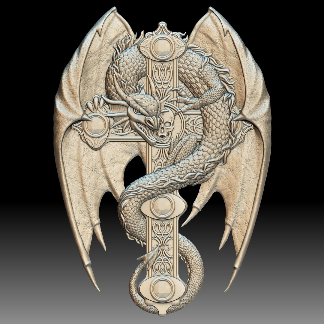 Dragon On The Cross Bas-relief For CNC Router Or Printer 3D ...