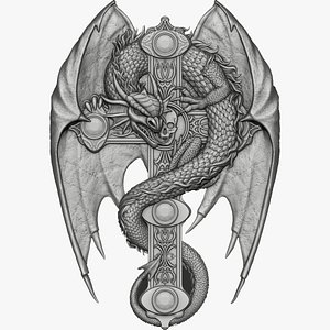 Dragon on the cross bas-relief for CNC router or printer
