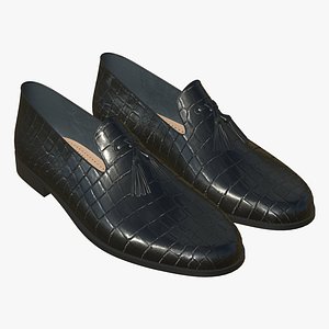 3D Leather Shoes Crocodile Skin Black