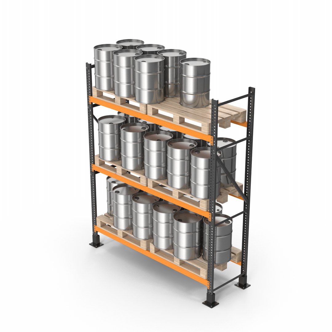Metal Shelf Pallet Rack And Metal Barrels 3D Model - TurboSquid 2160160