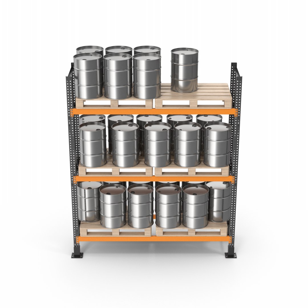 Metal Shelf Pallet Rack And Metal Barrels 3D Model - TurboSquid 2160160